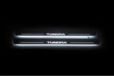 Toyota Tundra II XK50 2007+ door sill plates in stainless steel with Tundra logo