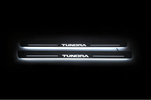 Illuminated LED Door Sill Tread Plates Toyota Tundra III 2014-2021 With Tundra Logo Toyota Led Door Sills opdesign