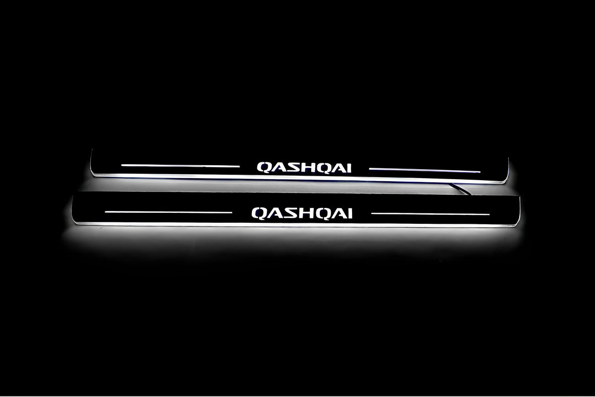 stainless steel LED door sill plates for Nissan Qashqai I J10 2007+ with Qashqai logo