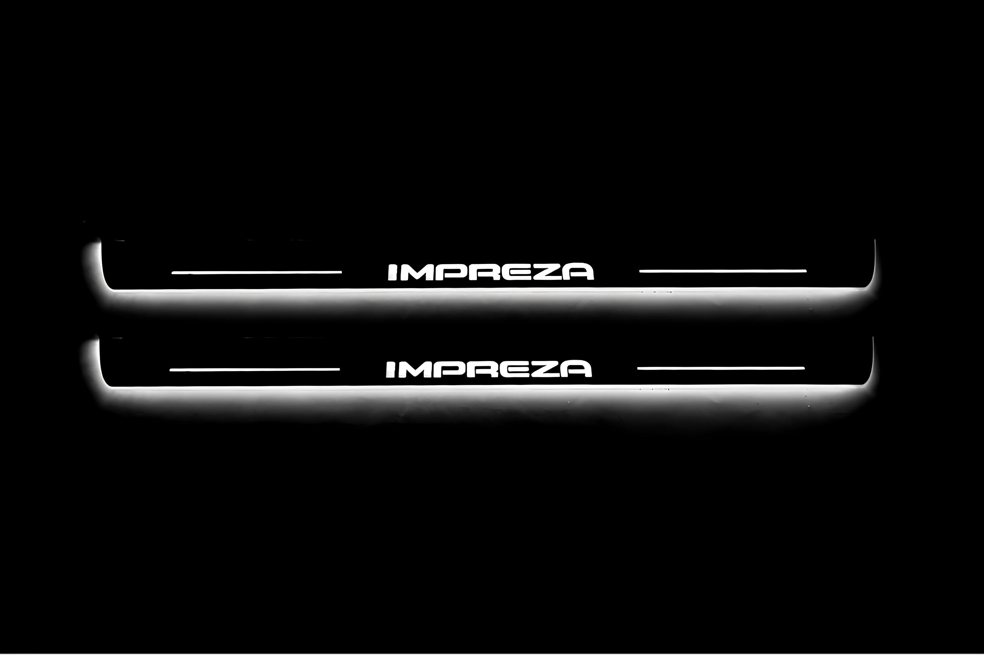 Illuminated LED Door Sill Tread Plates Subaru Impreza III 2007-2014 With Impreza Logo Subaru Led Door Sills opdesign
