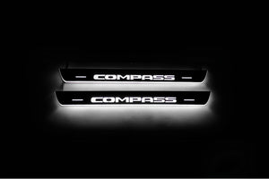 Illuminated LED Door Sill Tread Plates Jeep Compass II 2016+ With Compass Logo Jeep Led Door Sills opdesign