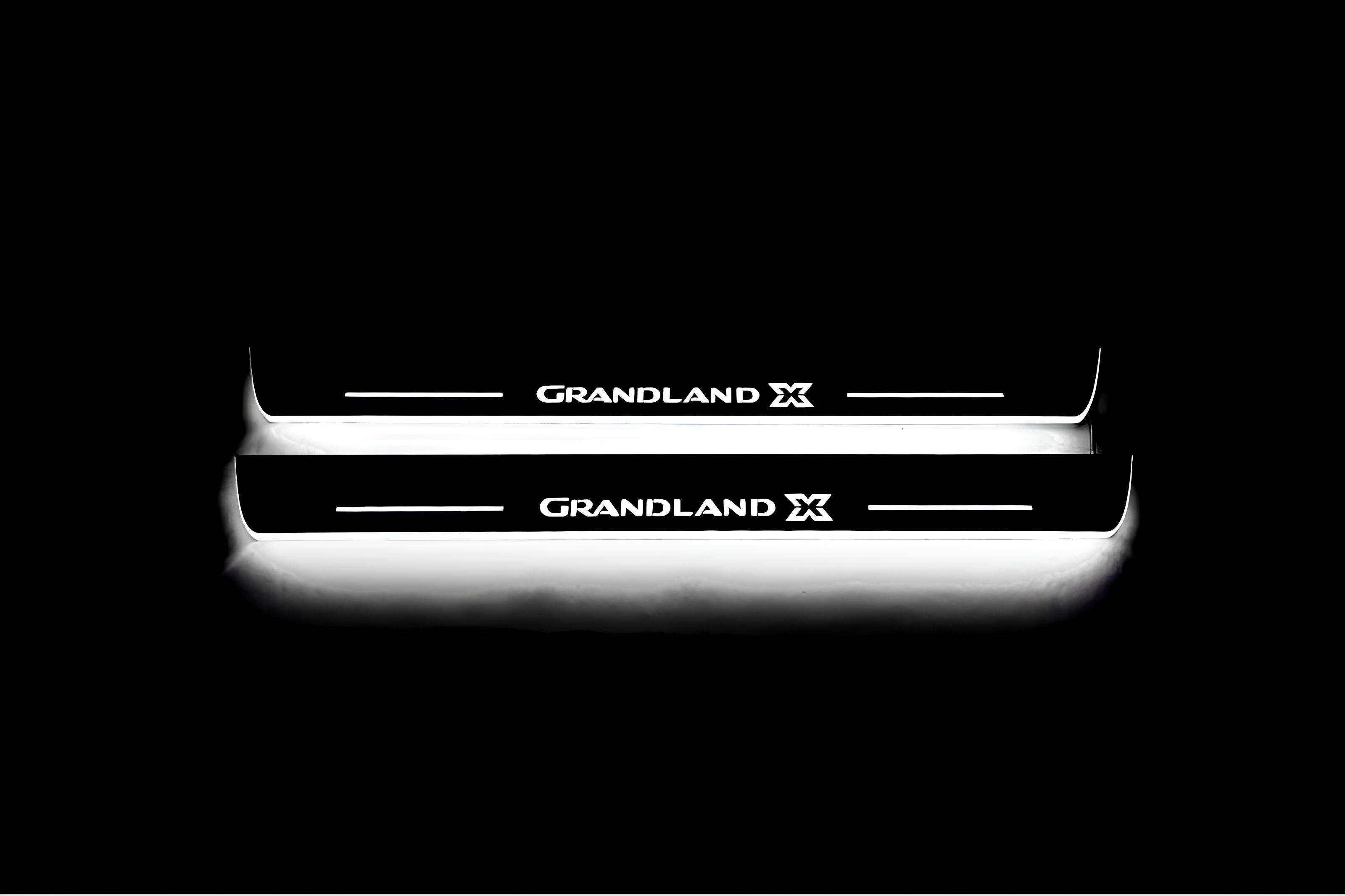 Illuminated LED Door Sill Tread Plates Opel Grandland X 2017+ With Grandland X Logo Opel Led Door Sills opdesign