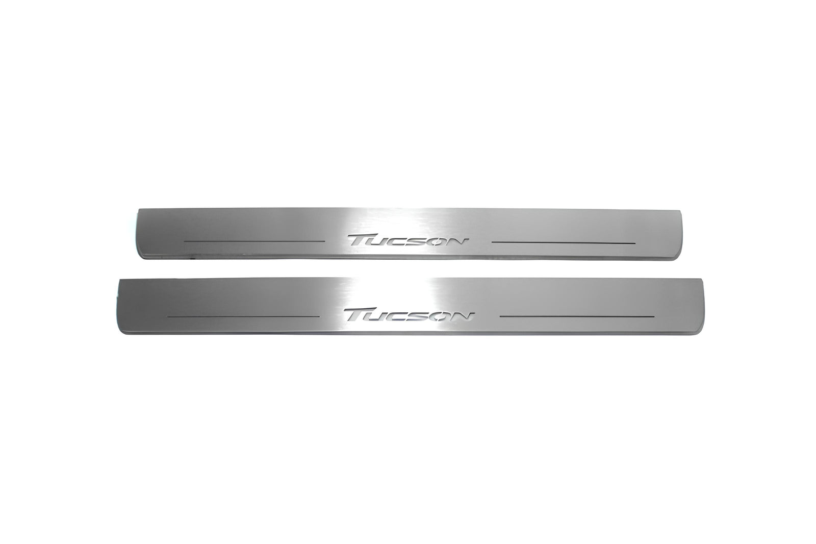 Hyundai Tucson II 2015+ LED door sill plates in stainless steel with Tucson logo