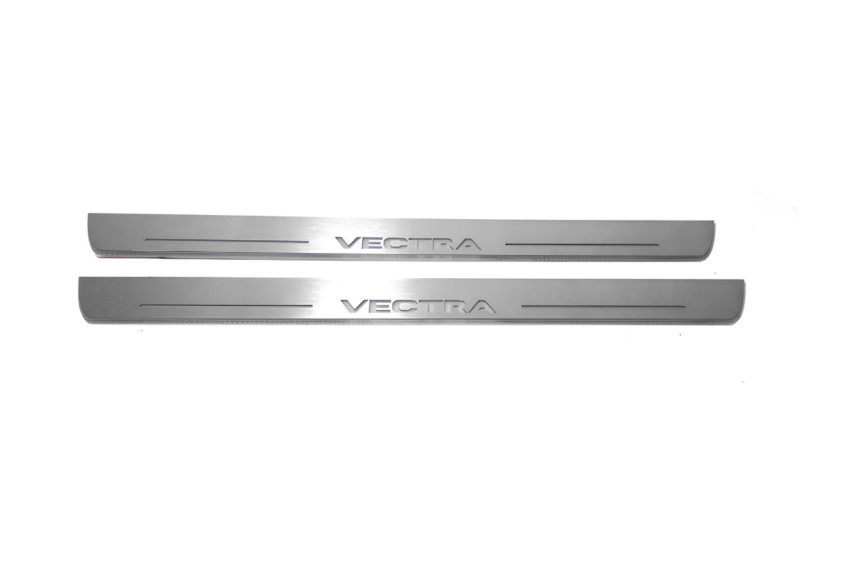 stainless steel LED door sill plates with Vauxhall Vectra C 2002+ with Vectra logo