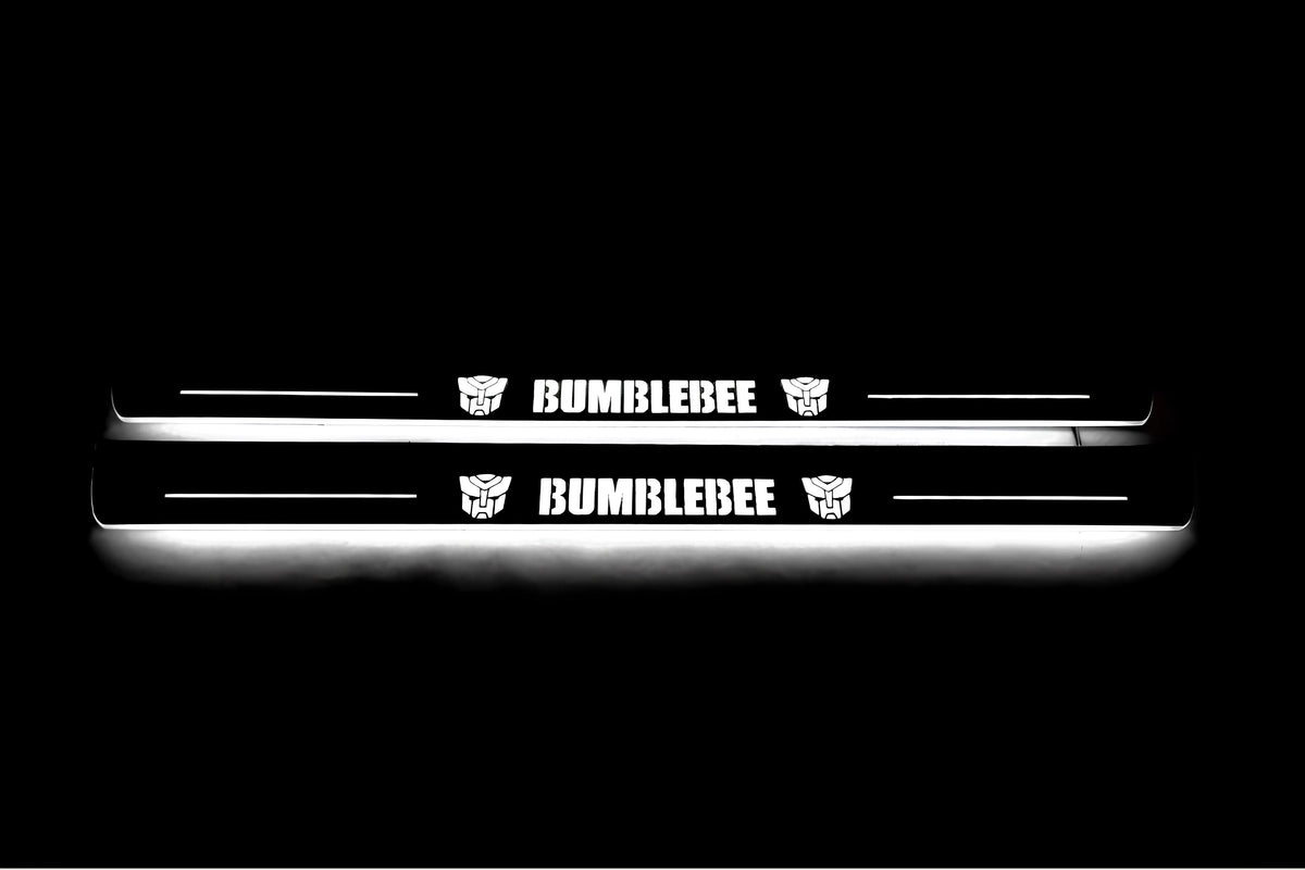 Chevrolet Camaro V E37 2009+ stainless steel LED door sill plates with BumbleBee logo