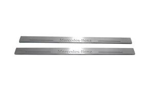 Illuminated LED Door Sill Tread Plates Mercedes E W124 1985-1996 With Mercedes-Benz Logo Mercedes Led Door Sills opdesign