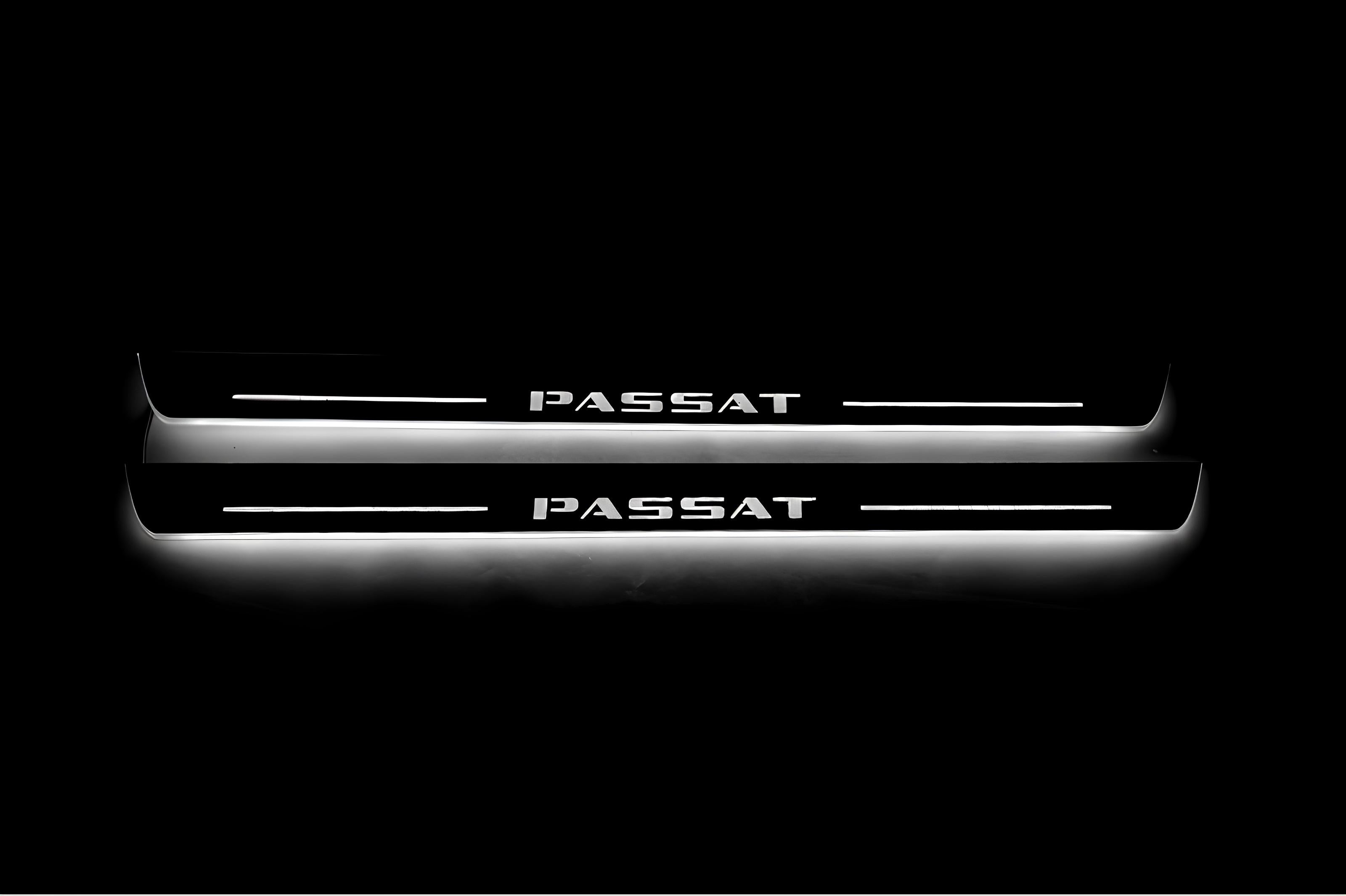 Illuminated LED Door Sill Tread Plates Volkswagen Passat B7 EU 2010-2015 With Passat Logo Volkswagen Led Door Sills opdesign