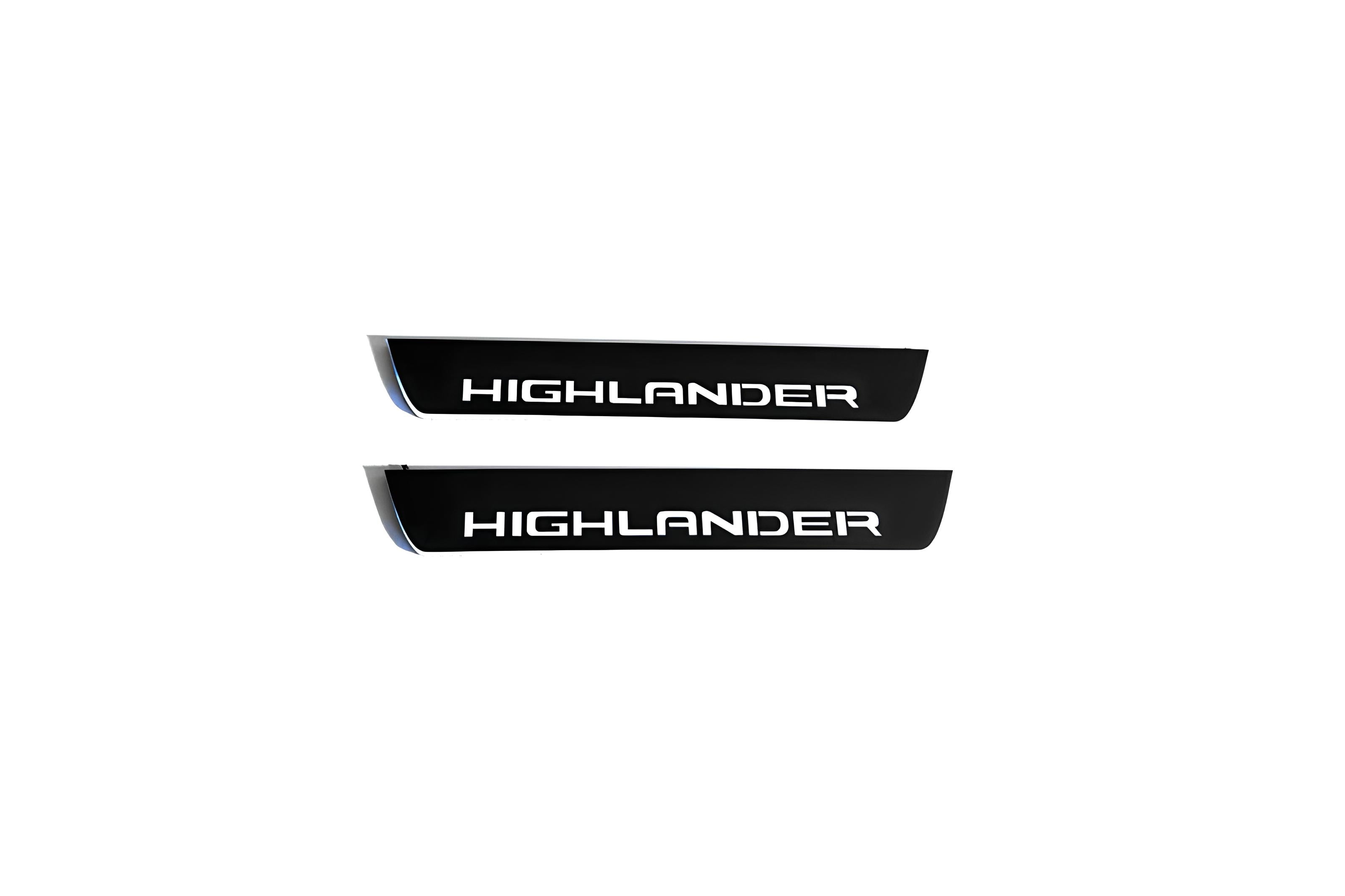 Illuminated LED Door Sill Tread Plates Toyota Highlander IV 2019+ With Highlander Logo Toyota Led Door Sills opdesign