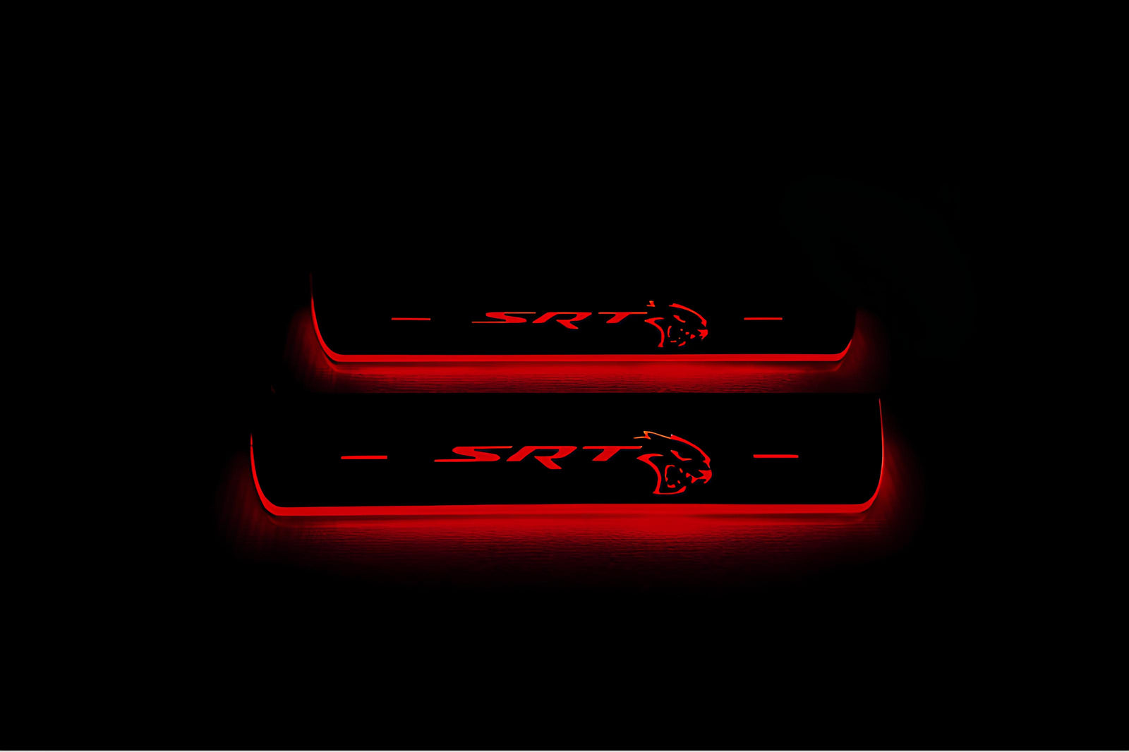 Chrysler 300C II LD 2011+ stainless steel LED door sill plates with SRT HELLCAT logo