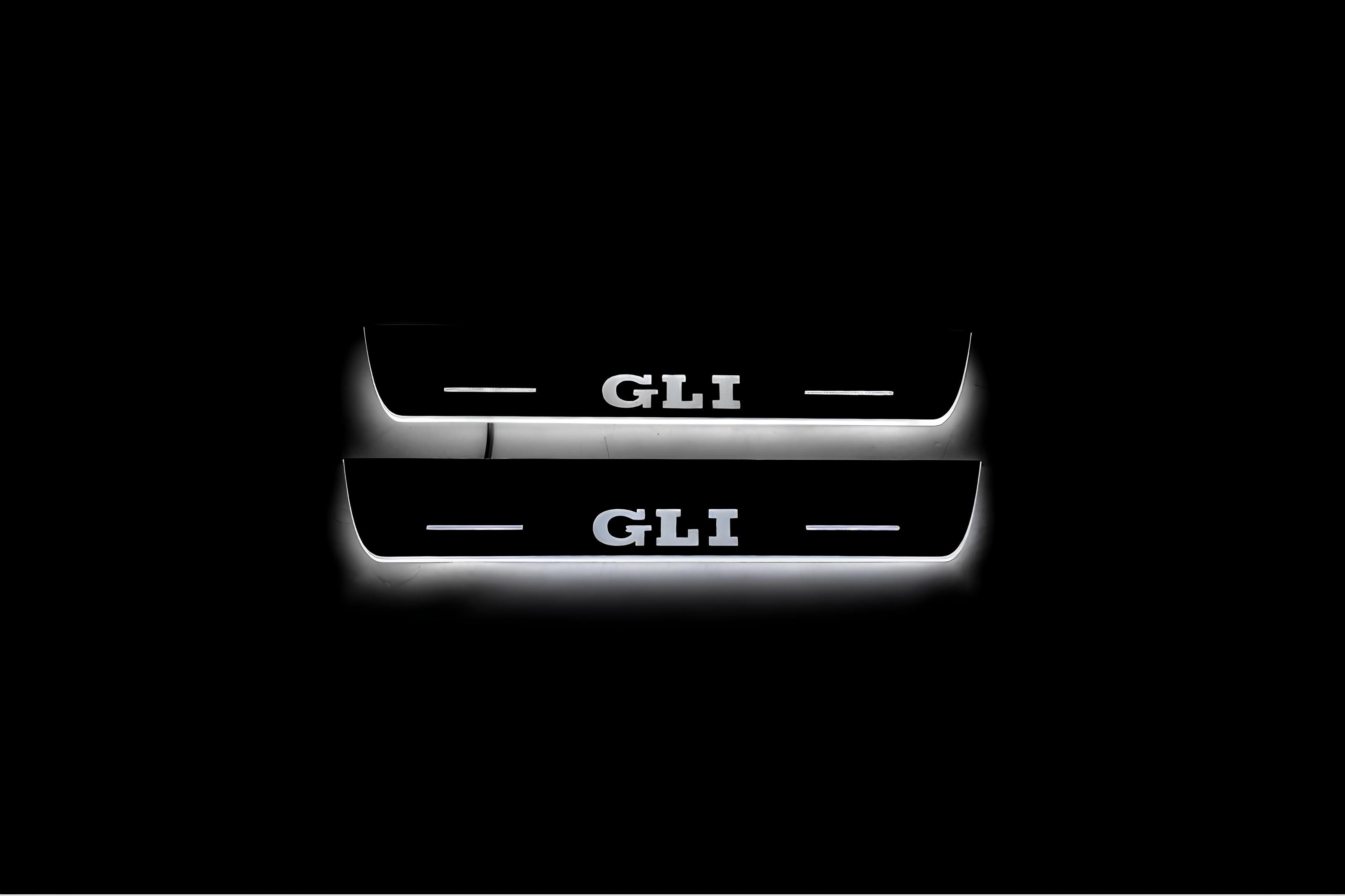 Illuminated LED Door Sill Tread Plates Volkswagen Jetta VII 2019+ With GLI Logo Volkswagen Led Door Sills opdesign