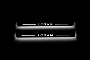 Illuminated LED Door Sill Tread Plates Renault Logan II 2013-2020 With Logan Logo Renault Led Door Sills opdesign
