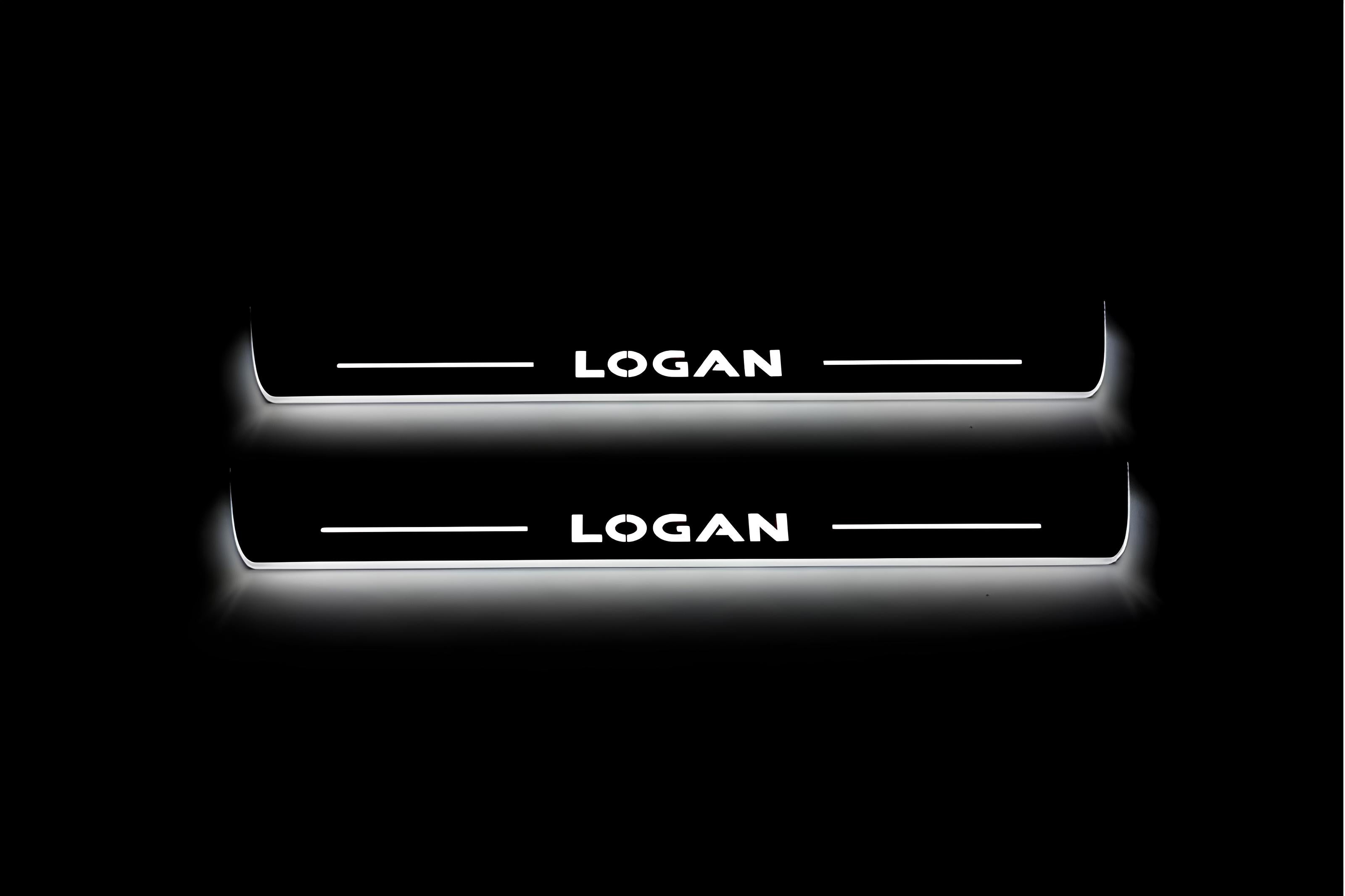Illuminated LED Door Sill Tread Plates Renault Logan II 2013-2020 With Logan Logo Renault Led Door Sills opdesign