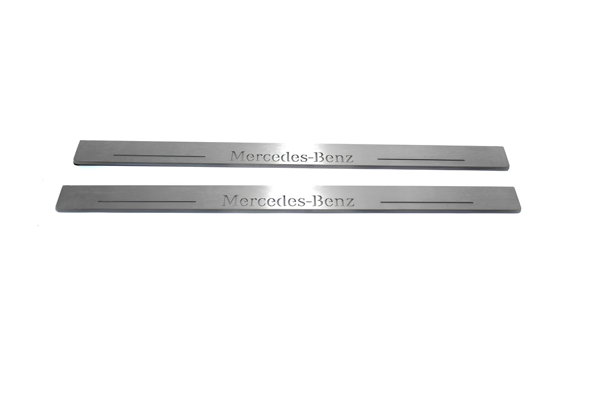 LED door sill plates Mercedes E W210 1995+ in stainless steel with Mercedes-Benz logo