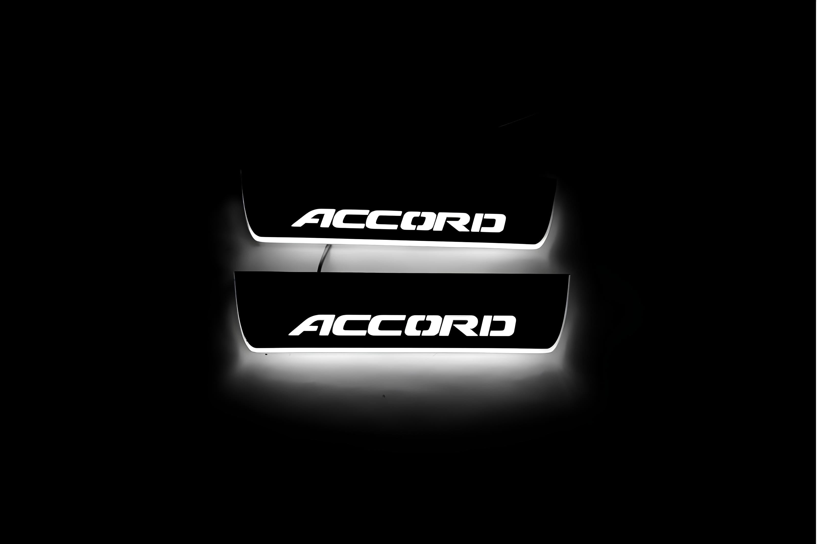 Illuminated LED Door Sill Tread Plates Honda Accord X 2018-2023 With Accord Logo Honda Led Door Sills opdesign