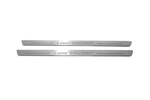 Illuminated LED Door Sill Tread Plates Toyota LC 200 2007-2021 With Land Cruiser Logo (type 1) Toyota Led Door Sills opdesign