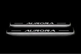 Oldsmobile Aurora I 1995+ LED door sill plates in stainless steel with Aurora logo