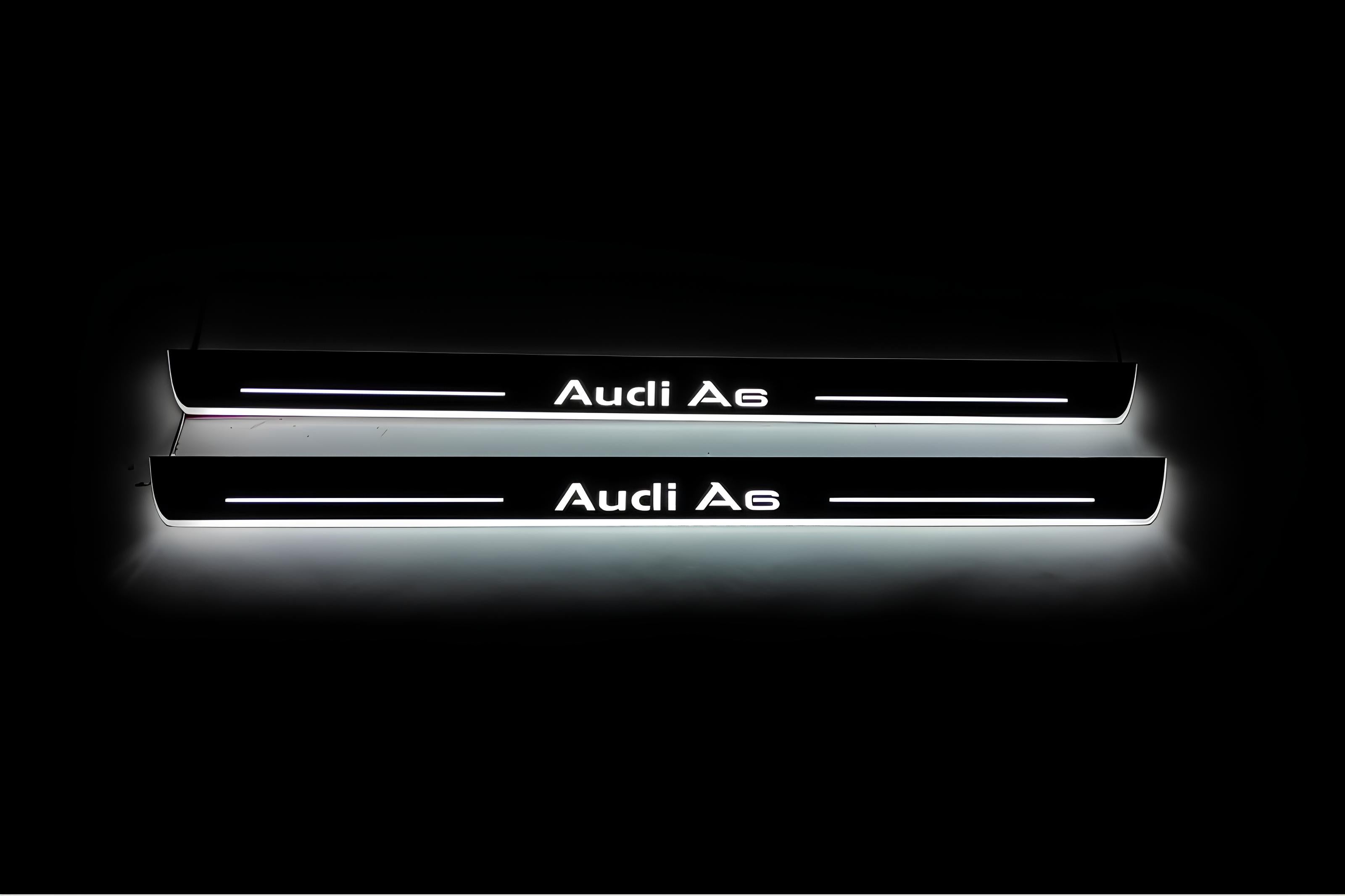 Illuminated LED Door Sill Tread Plates Audi A6 C7 2011-2018 With Audi A6 Logo Audi Led Door Sills decoinfabric