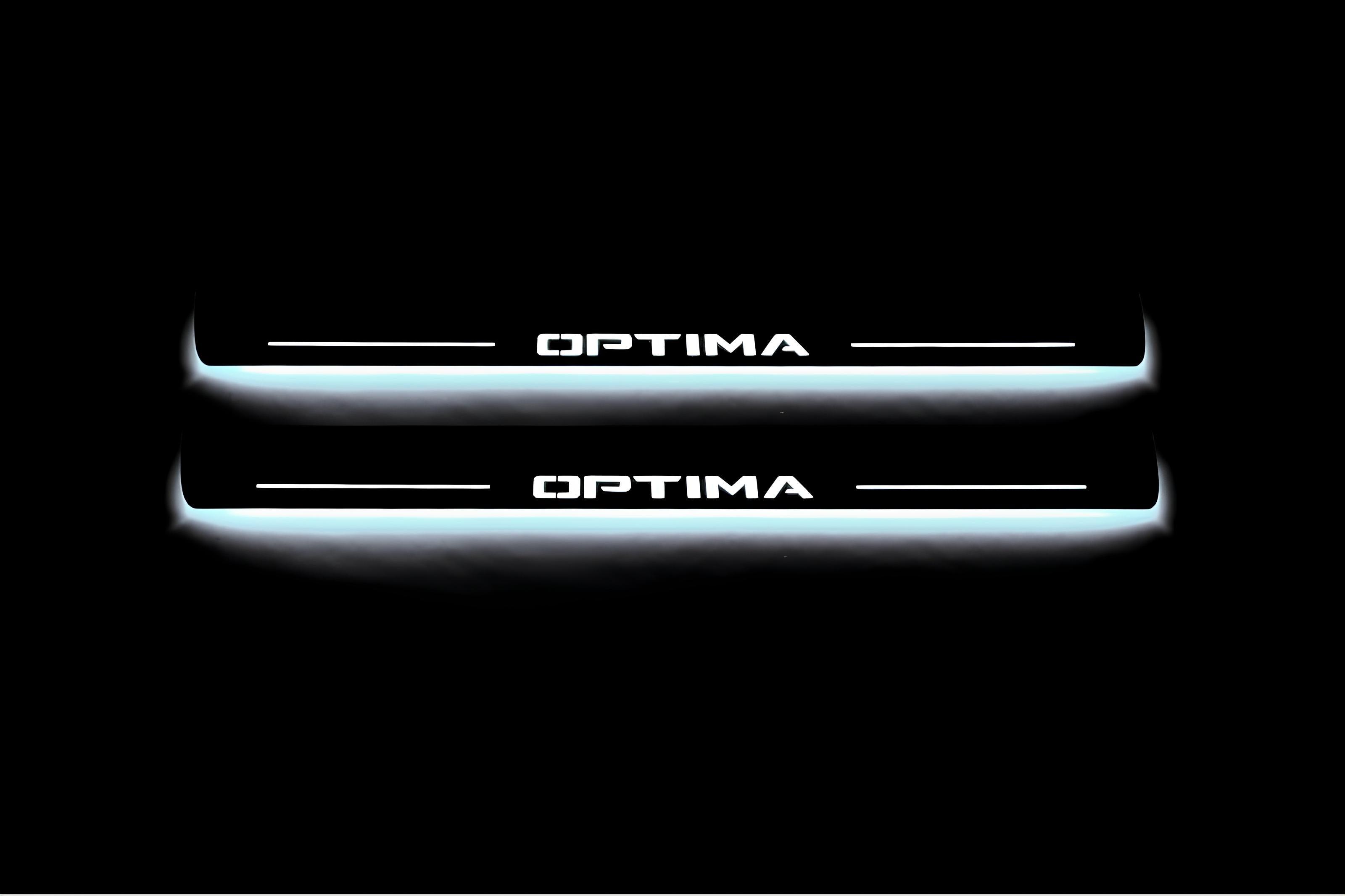 Illuminated LED Door Sill Tread Plates KIA Optima IV 2015-2019 With Optima Logo KIA Led Door Sills opdesign