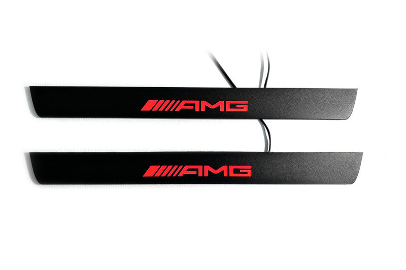 Mercedes GLA X156 2014+ door sill plates in stainless steel with AMG logo