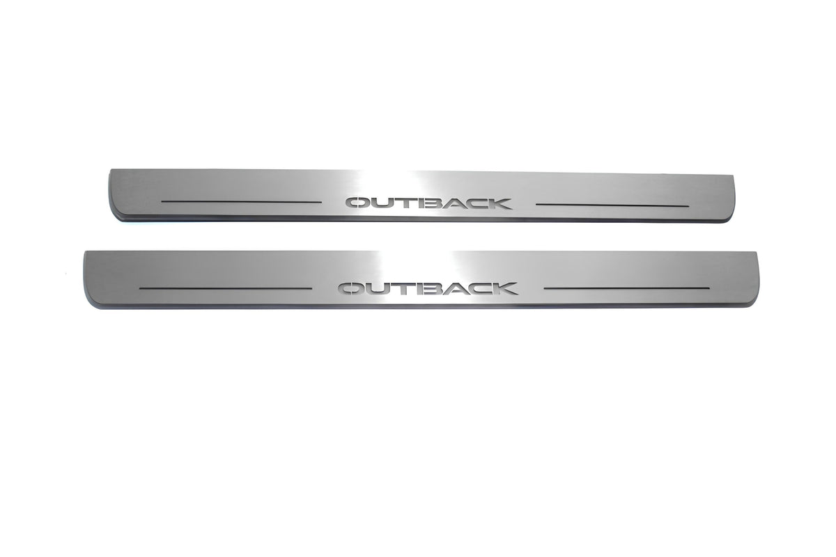 stainless steel LED door sill plates for Subaru Outback IV 2009+ with Outback logo