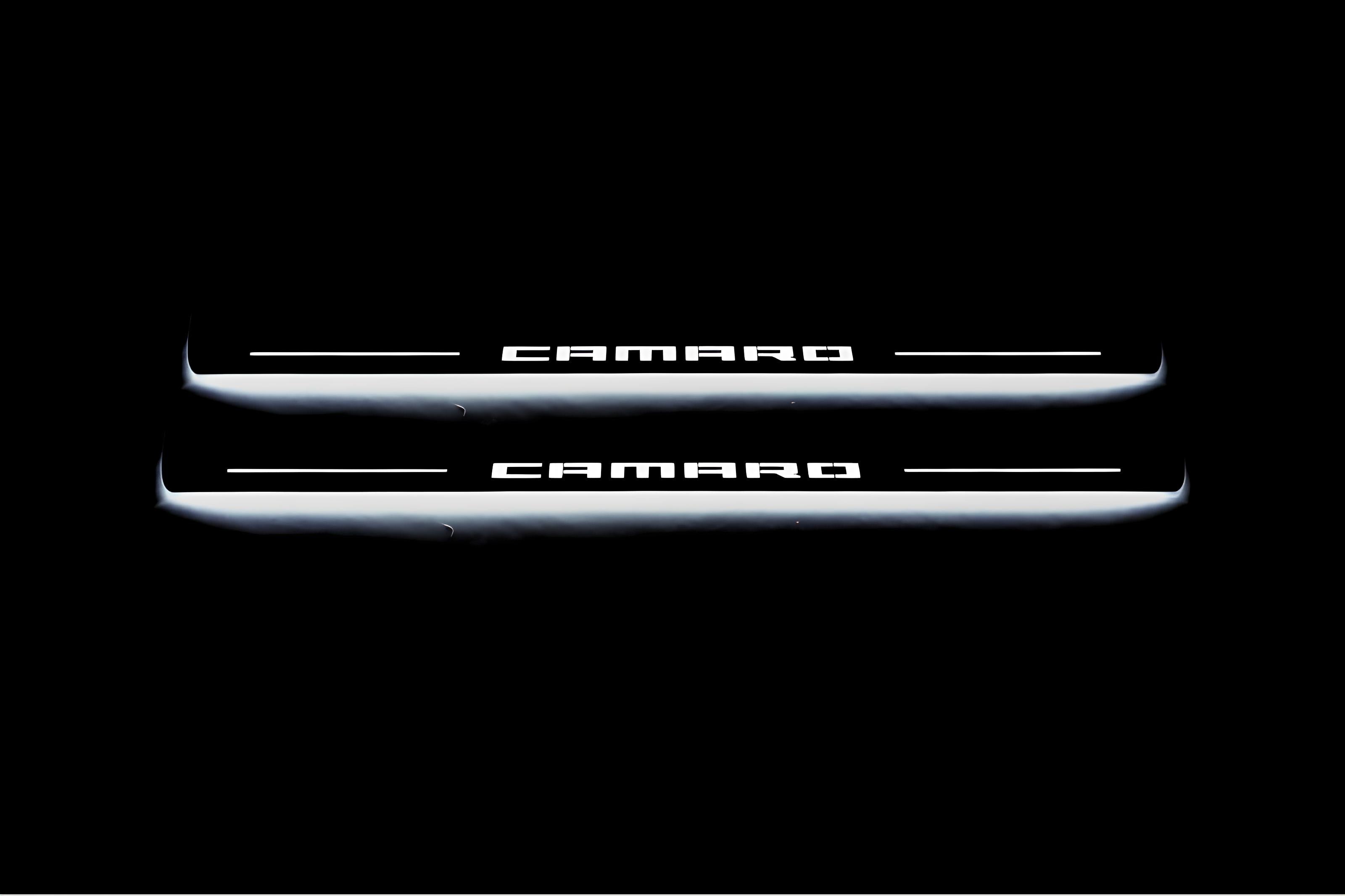 Illuminated LED Door Sill Tread Plates Chevrolet Camaro V 2009-2015 With Camaro Logo Chevrolet Led Door Sills opdesign
