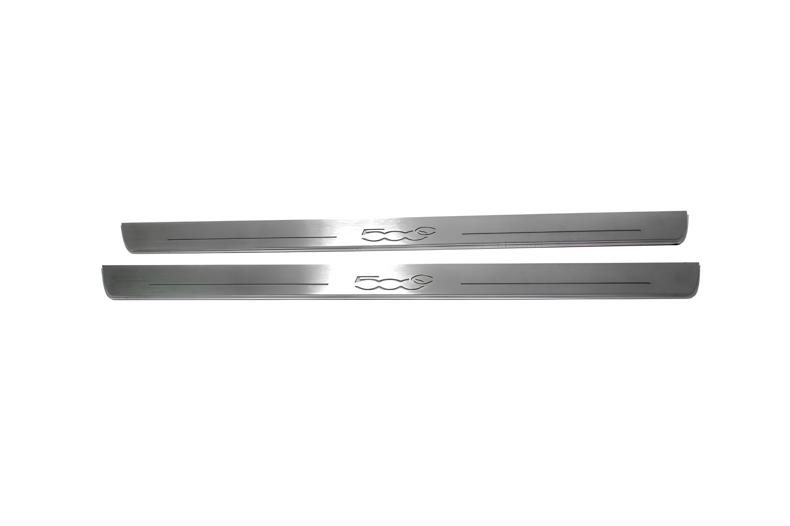 Illuminated LED Door Sill Tread Plates Fiat 500C 2009+ With 500C Logo Fiat Led Door Sills opdesign