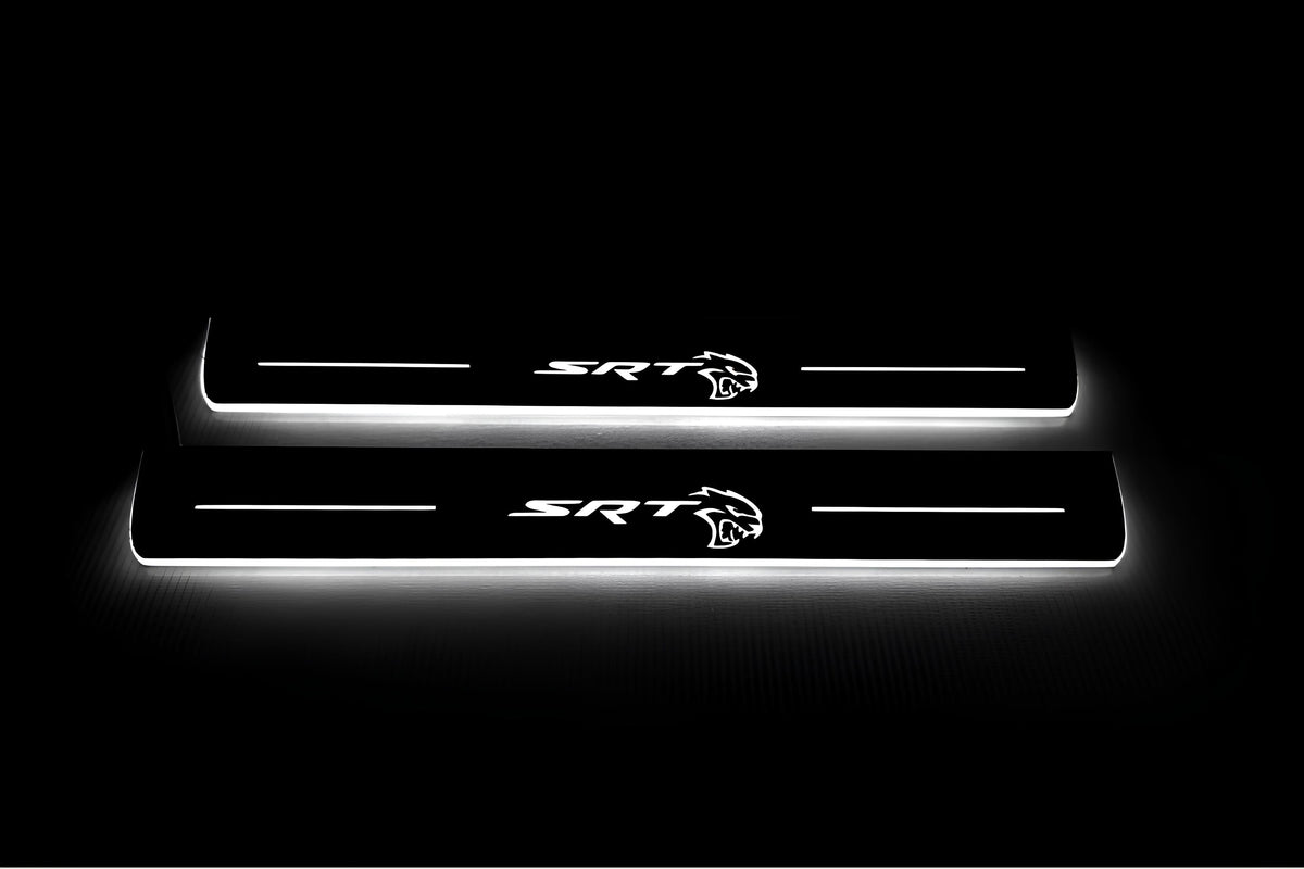 Dodge Durango III 2011+ stainless steel LED door sill plates with SRT Hellcat logo