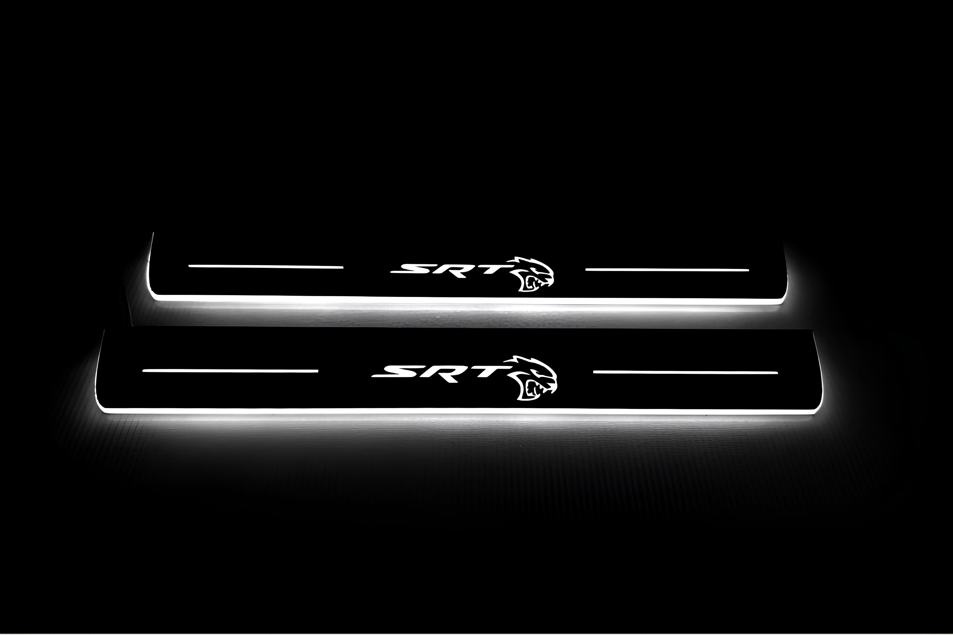 Illuminated LED Door Sill Tread Plates Dodge Durango III 2011+ With SRT Hellcat Logo Dodge Led Door Sills opdesign