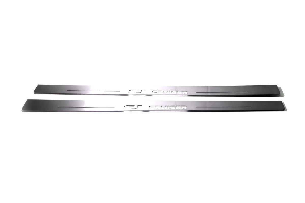 LED door sill plates Toyota FJ Cruiser J15 2006+ in stainless steel with FJ Cruiser logo
