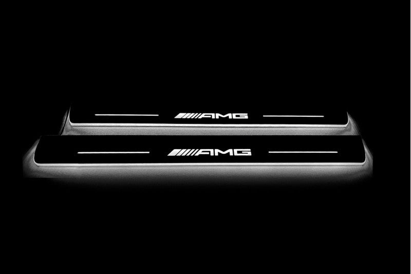 Mercedes G-Class W464 2018+ door sill plates in stainless steel with AMG logo