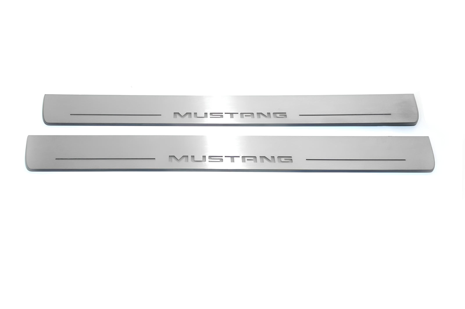 Ford Mustang VI S550 2015+ stainless steel LED door sill plates with Mustang logo