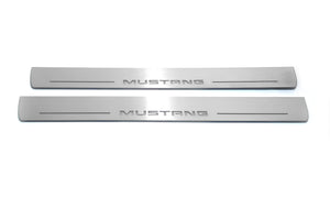 Illuminated LED Door Sill Tread Plates Ford Mustang VI 2015-2023 With Mustang Logo Ford Led Door Sills opdesign