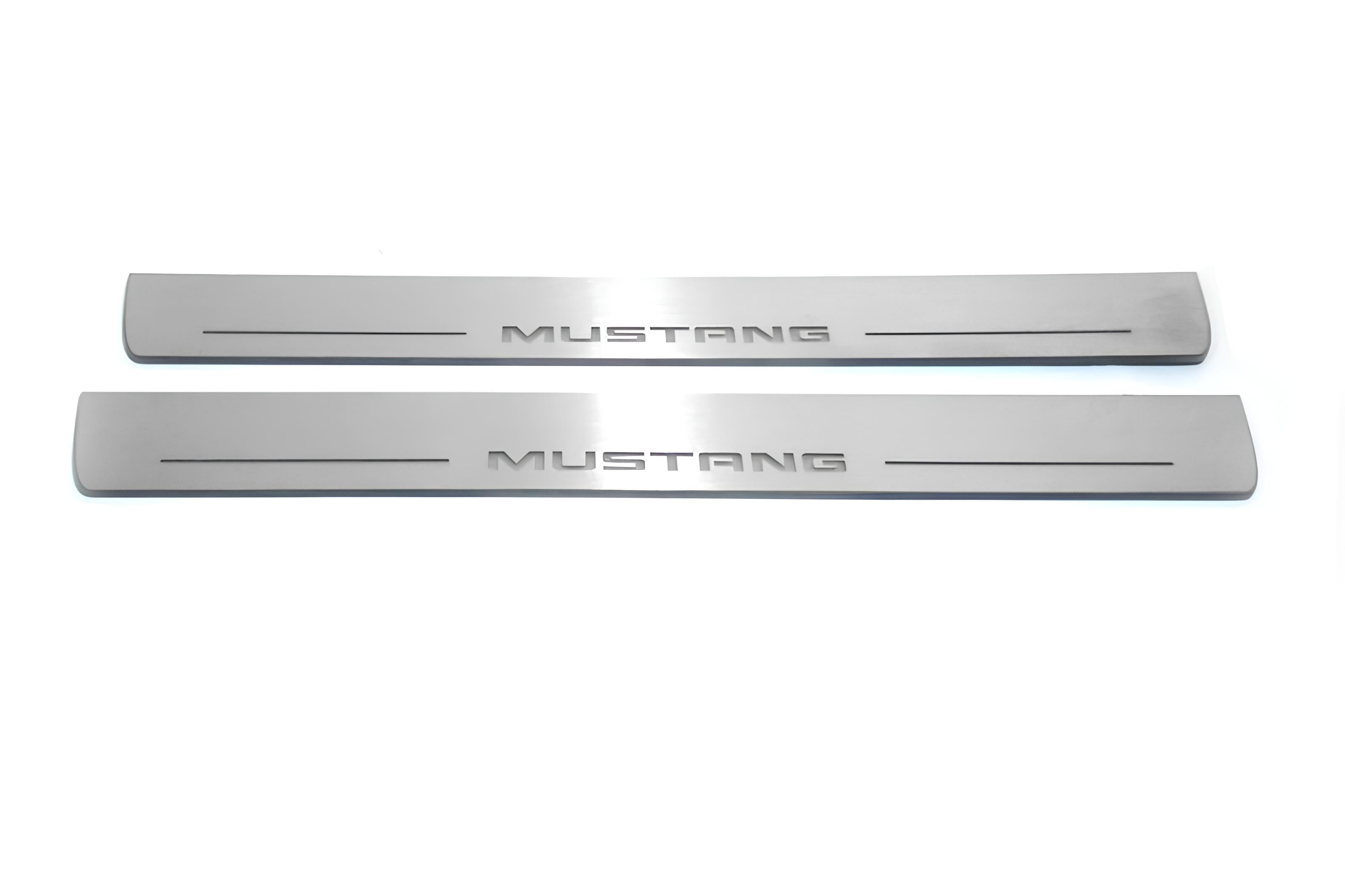 Illuminated LED Door Sill Tread Plates Ford Mustang VI 2015-2023 With Mustang Logo Ford Led Door Sills opdesign