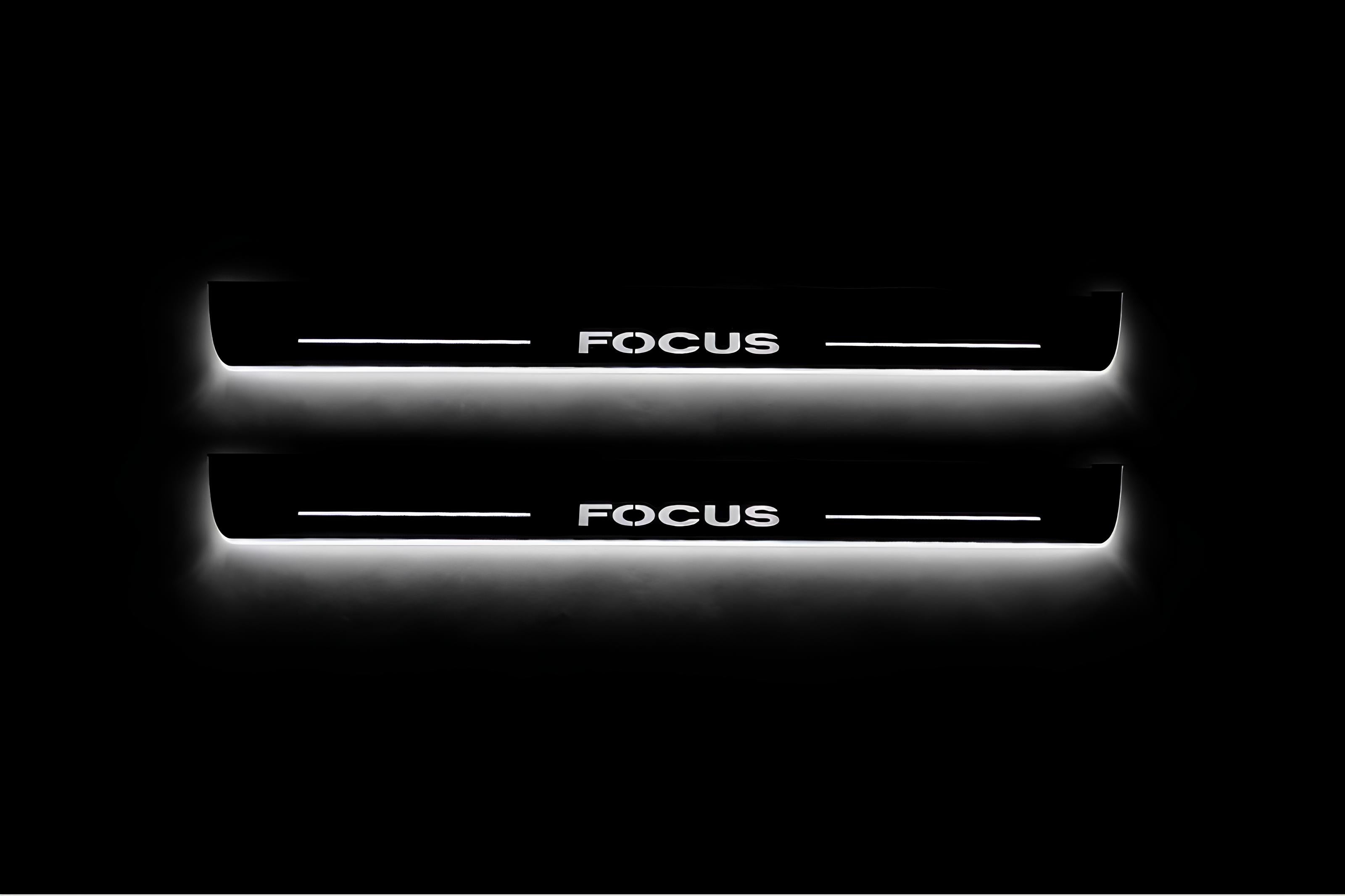 Illuminated LED Door Sill Tread Plates Ford Focus II 2004-2011 With Focus Logo Ford Led Door Sills opdesign