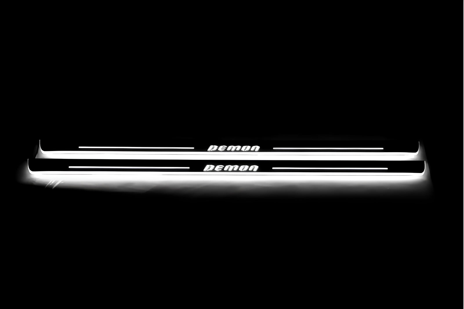Dodge Challenger 2008+ stainless steel illuminated entry guards with DEMON logo