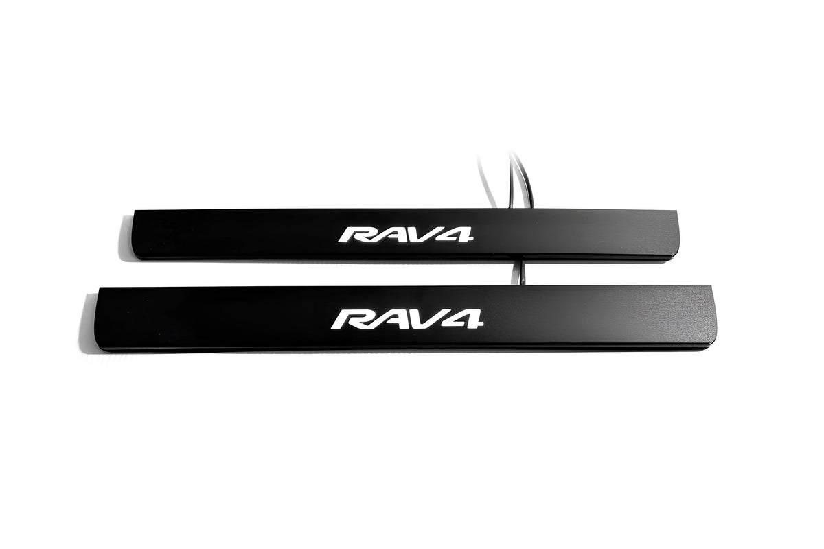 stainless steel illuminated door sill protectors for Toyota Rav4 IV XA40 2012+ with Rav4 logo