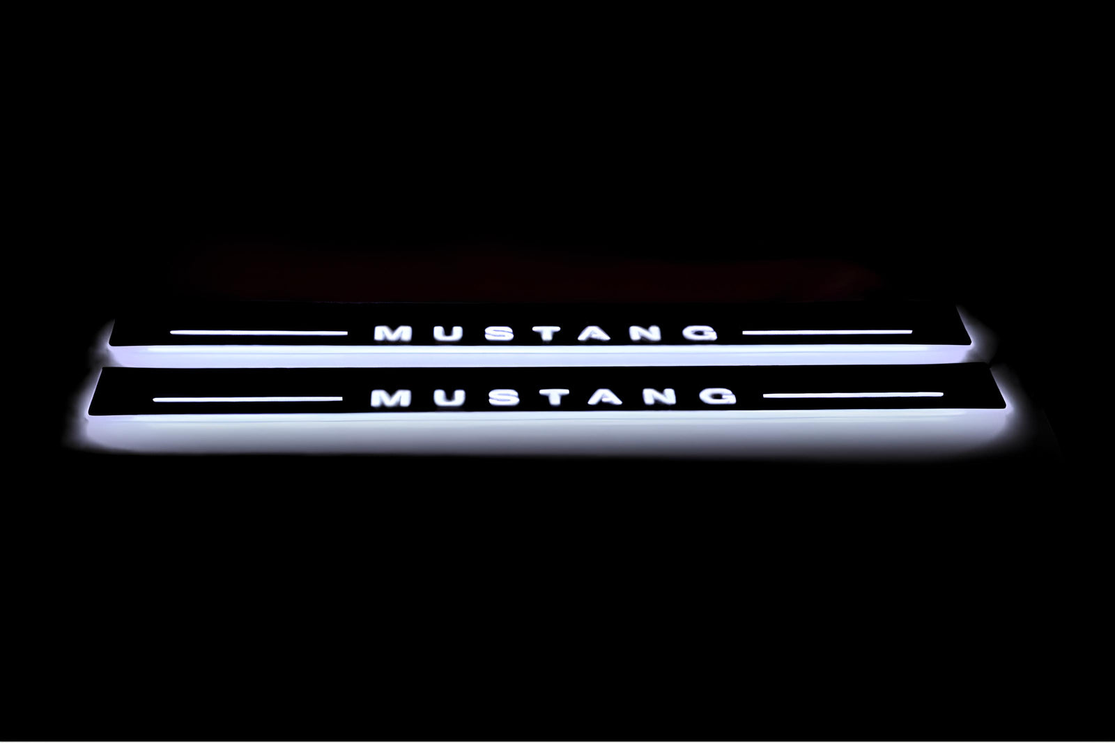 Ford Mustang V S197 2005+ stainless steel LED door sill plates with Mustang logo