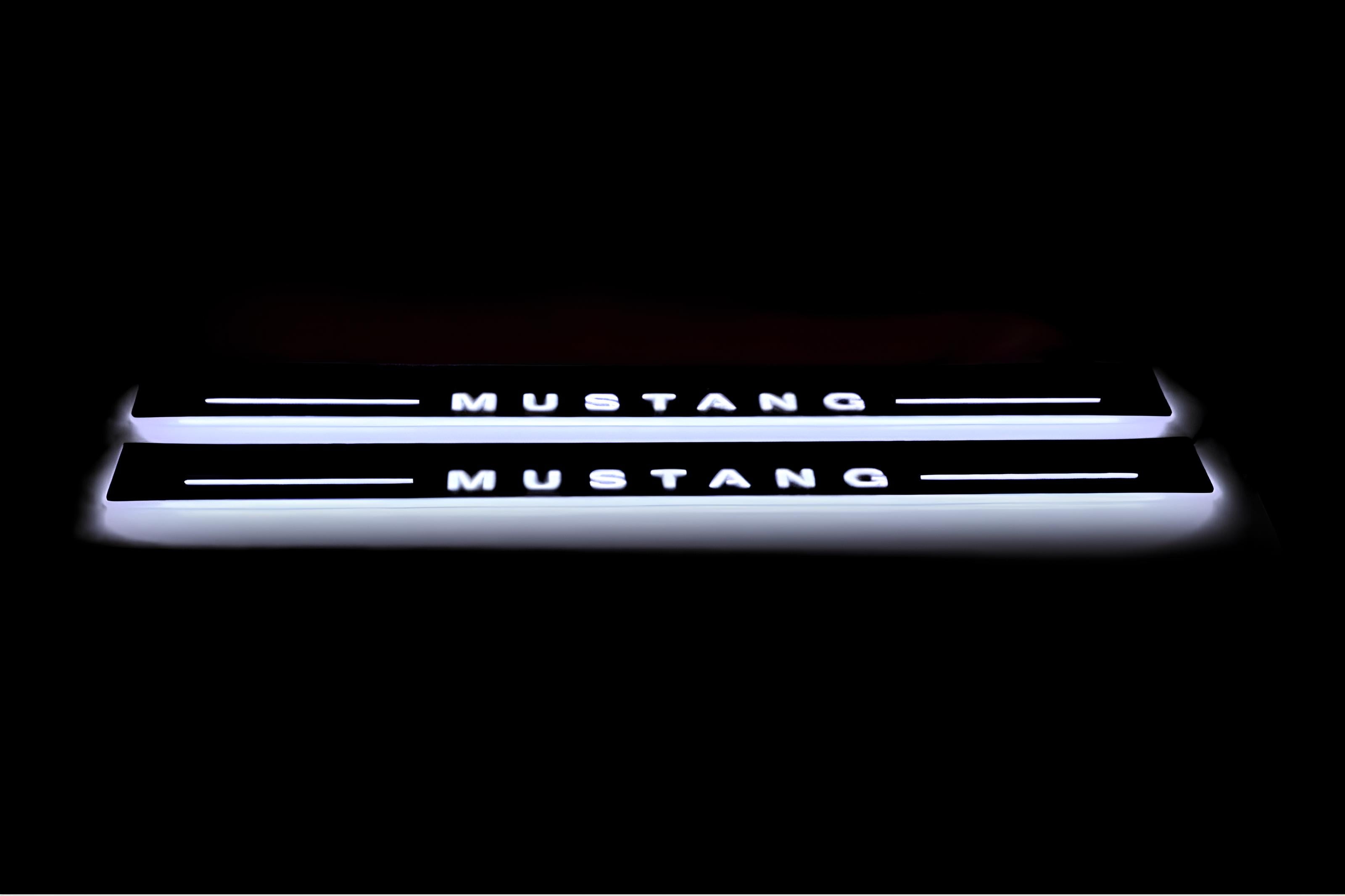 Illuminated LED Door Sill Tread Plates Ford Mustang V 2005-2015 With Mustang Logo Ford Led Door Sills opdesign