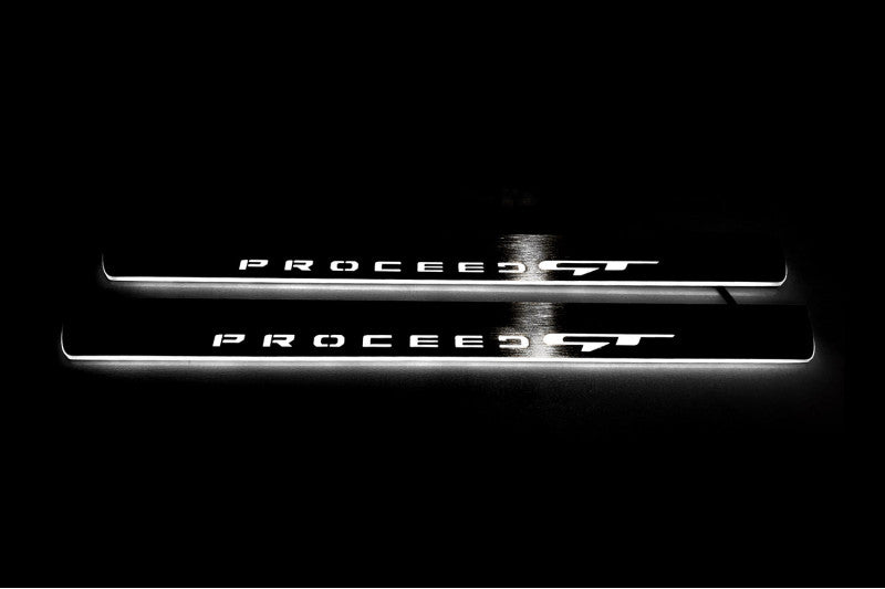 KIA ProCeed III 2018+ door sill plates in stainless steel with Proceed GT logo