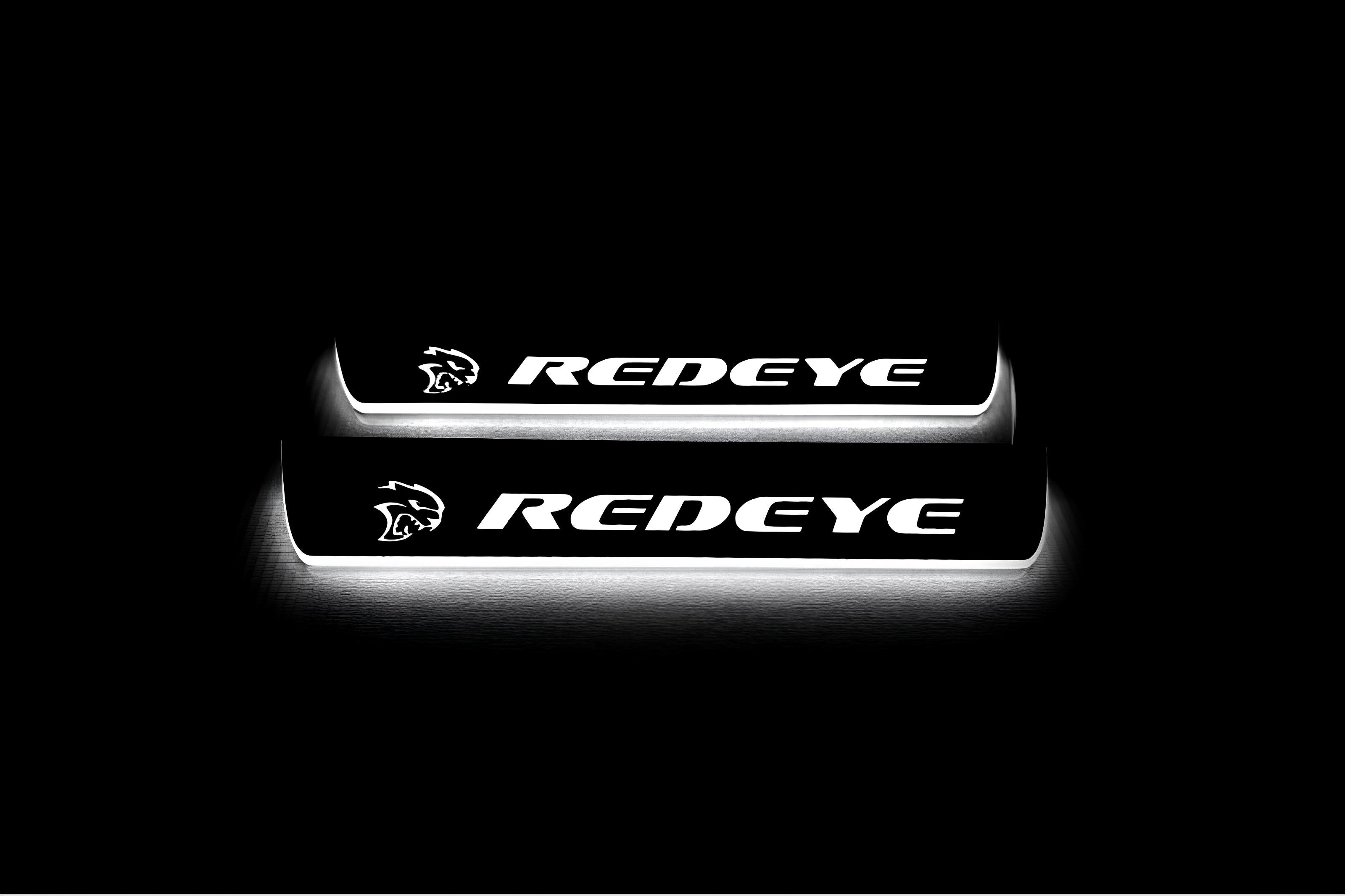 Illuminated LED Door Sill Tread Plates Dodge Charger 2023+ With Hellcat REDEYE Logo Dodge Led Door Sills opdesign