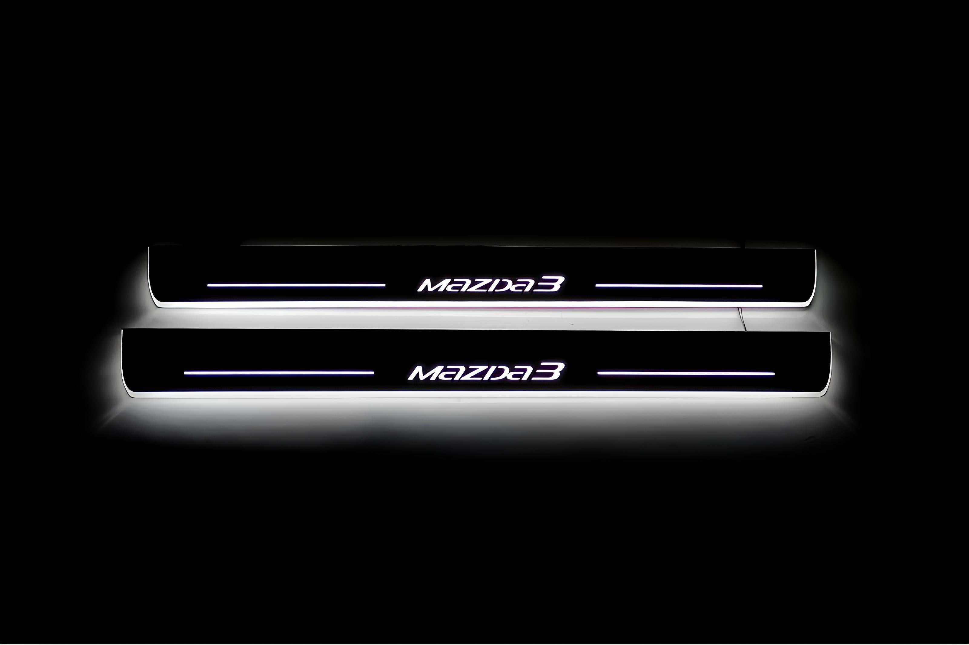 Illuminated LED Door Sill Tread Plates Mazda 3 III 2013-2019 With Mazda 3 Logo Mazda Led Door Sills opdesign