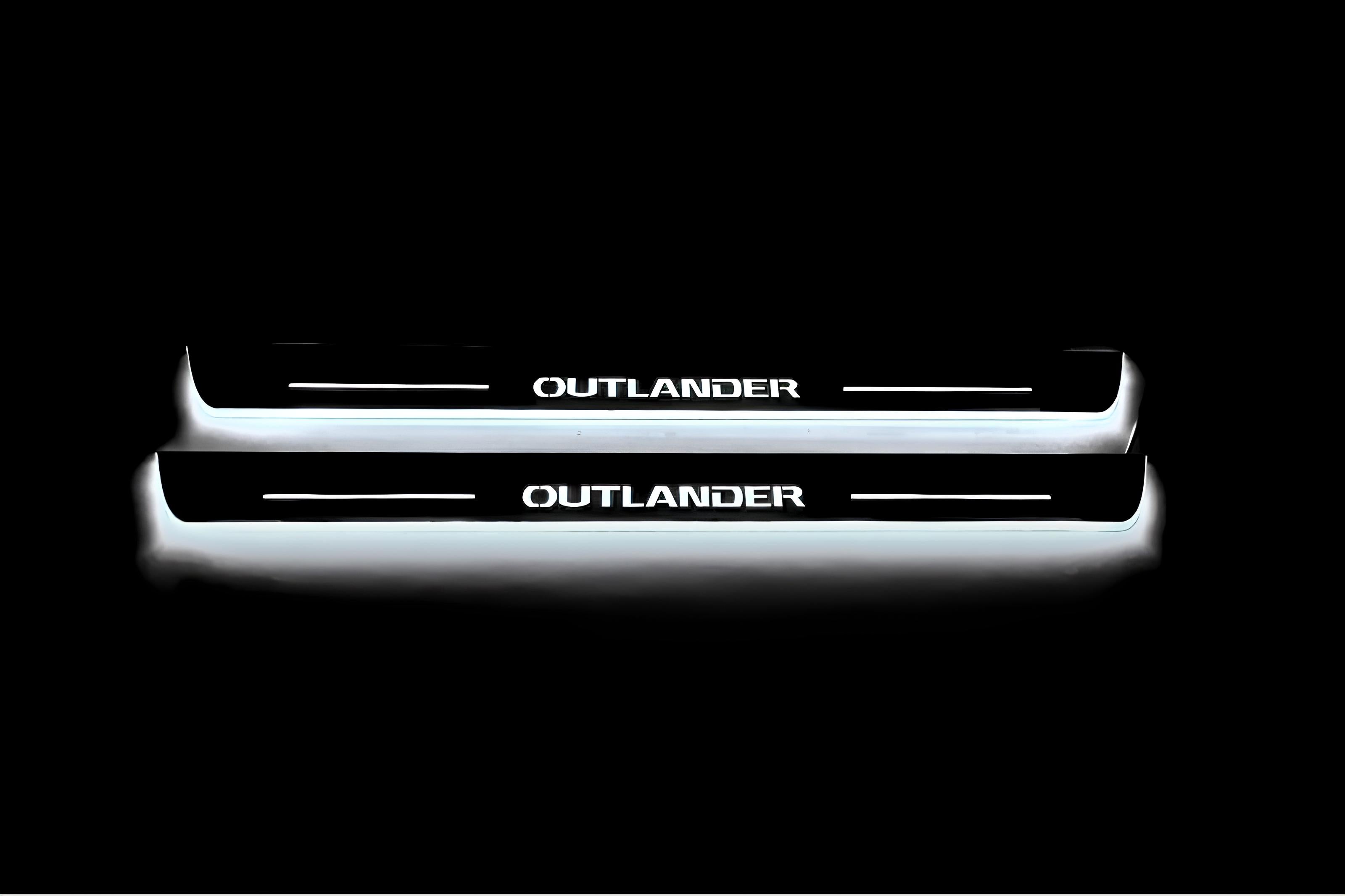 Illuminated LED Door Sill Tread Plates Mitsubishi Outlander III 2012-2021 With Outlander Logo Mitsubishi Led Door Sills opdesign