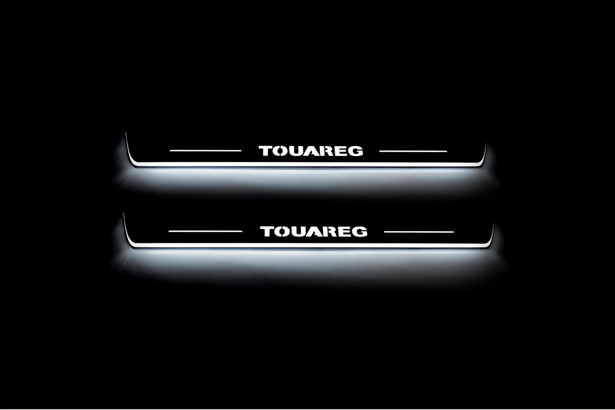 Volkswagen Touareg II 2010+ stainless steel LED door sill plates with Touareg logo