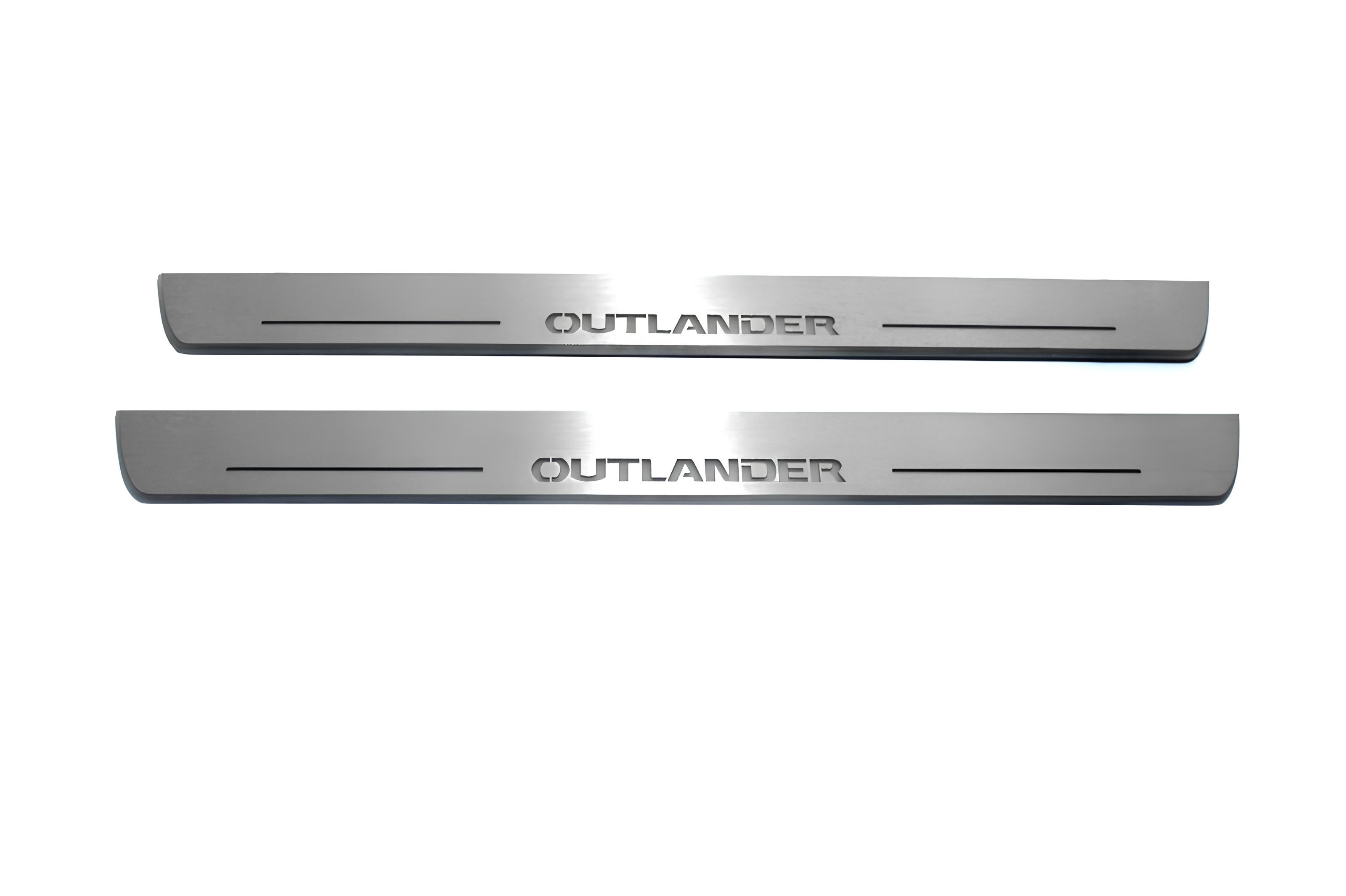 Illuminated LED Door Sill Tread Plates Mitsubishi Outlander II 2007-2012 With Outlander Logo Mitsubishi Led Door Sills opdesign