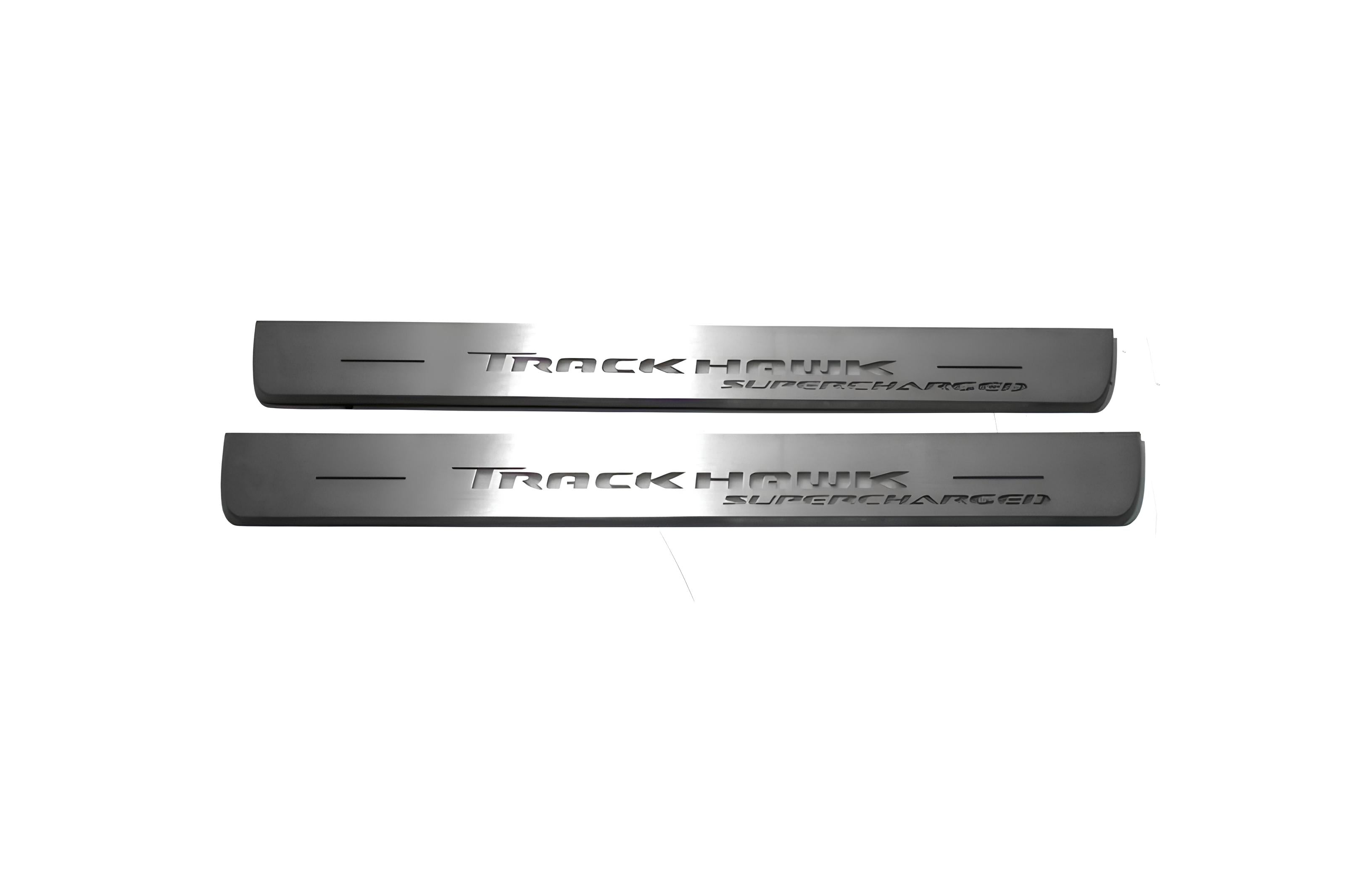Illuminated LED Door Sill Tread Plates Jeep Grand Cherokee IV 2010-2021 With TrackHawk Supercharged Logo Jeep Led Door Sills opdesign