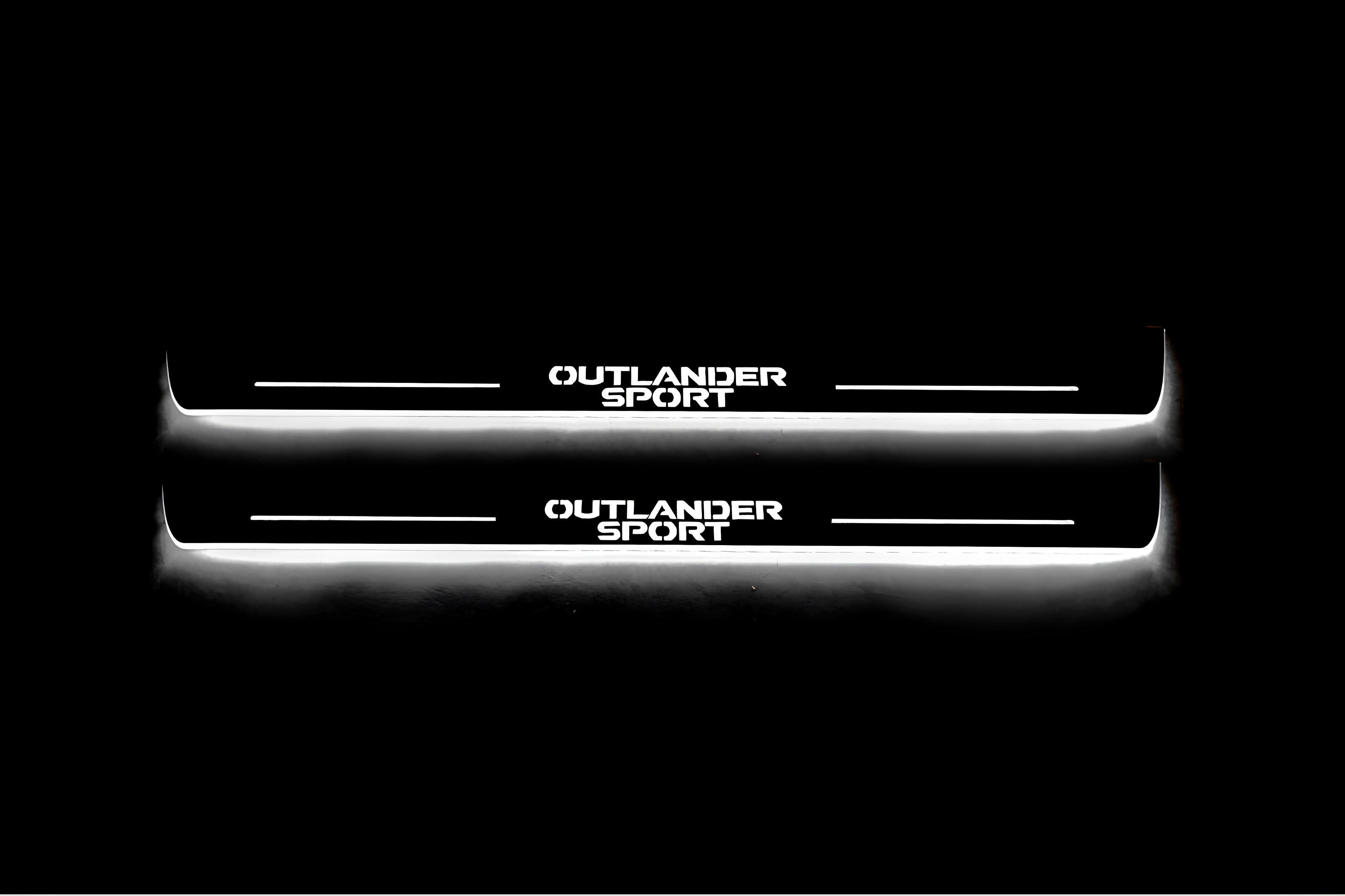 Illuminated LED Door Sill Tread Plates Mitsubishi Outlander Sport 2010+ With Outlander Sport Logo Mitsubishi Led Door Sills opdesign