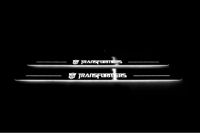 Chevrolet Camaro V E37 2009+ stainless steel LED door sill plates with Transformers logo