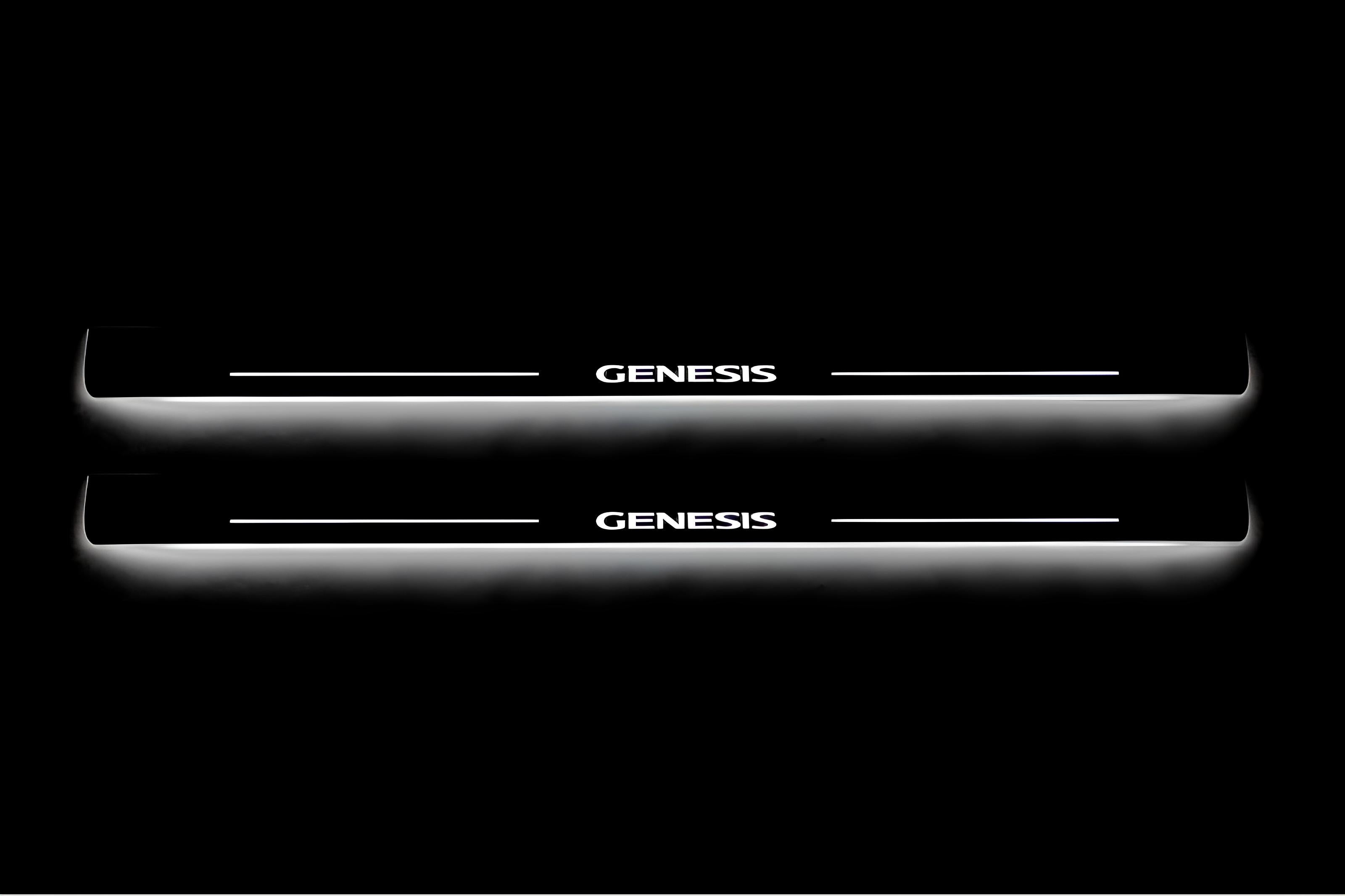 Illuminated LED Door Sill Tread Plates Hyundai Genesis Coupe 2008-2016 With Genesis Logo Hyundai Led Door Sills opdesign