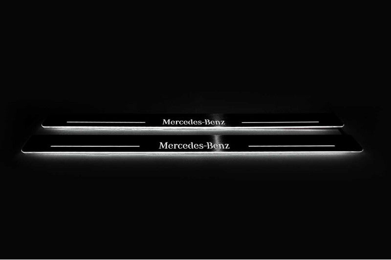 LED door sill plates Mercedes CLK W209 2001+ in stainless steel with Mercedes-Benz logo