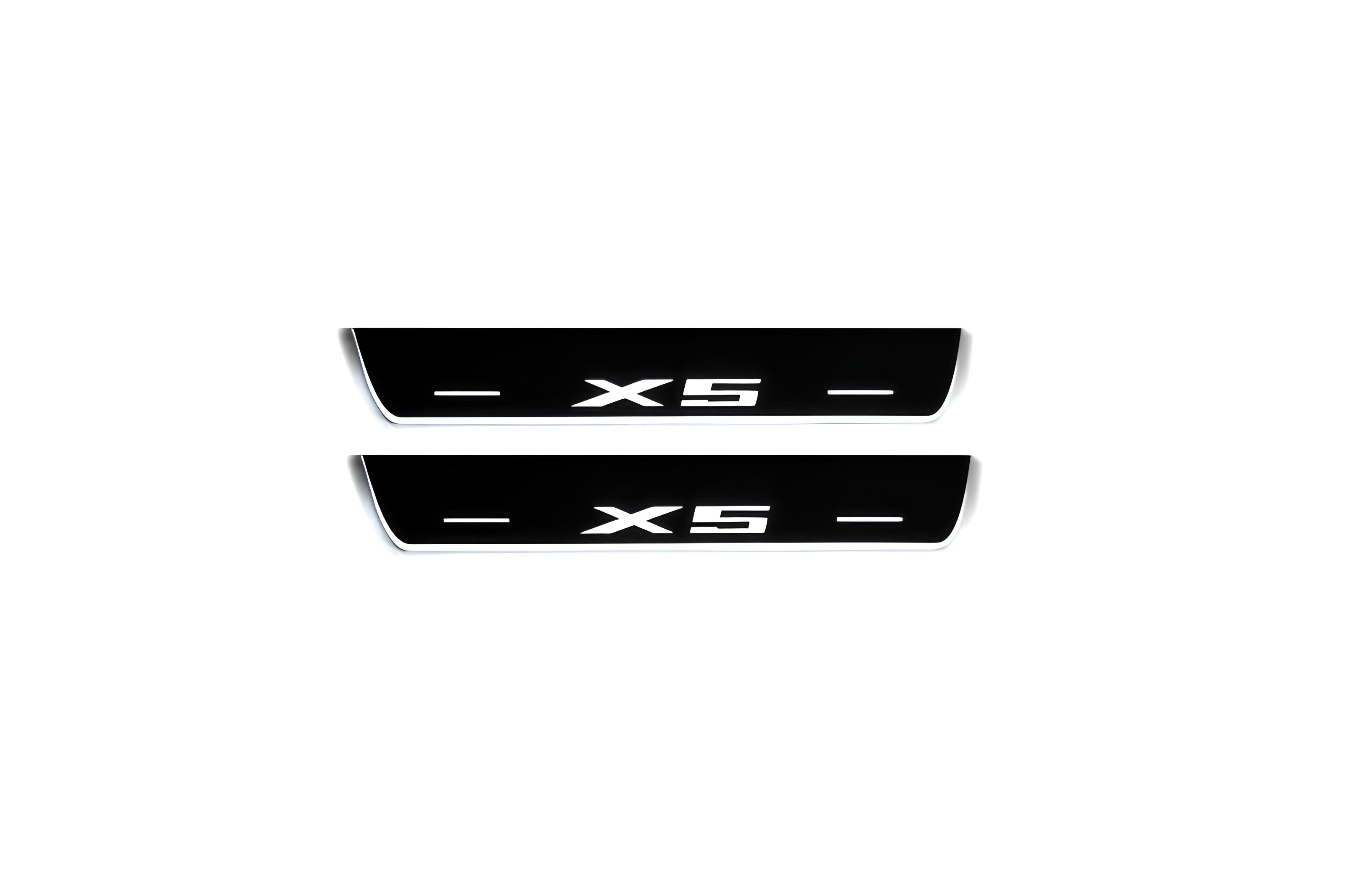 Illuminated LED Door Sill Tread Plates BMW X5 E70 2006-2013 With X5 Logo BMW Led Door Sills opdesign